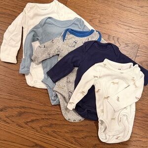 Baby Long Sleeve Bodysuit Set - Blue, Gray, White with Puppies